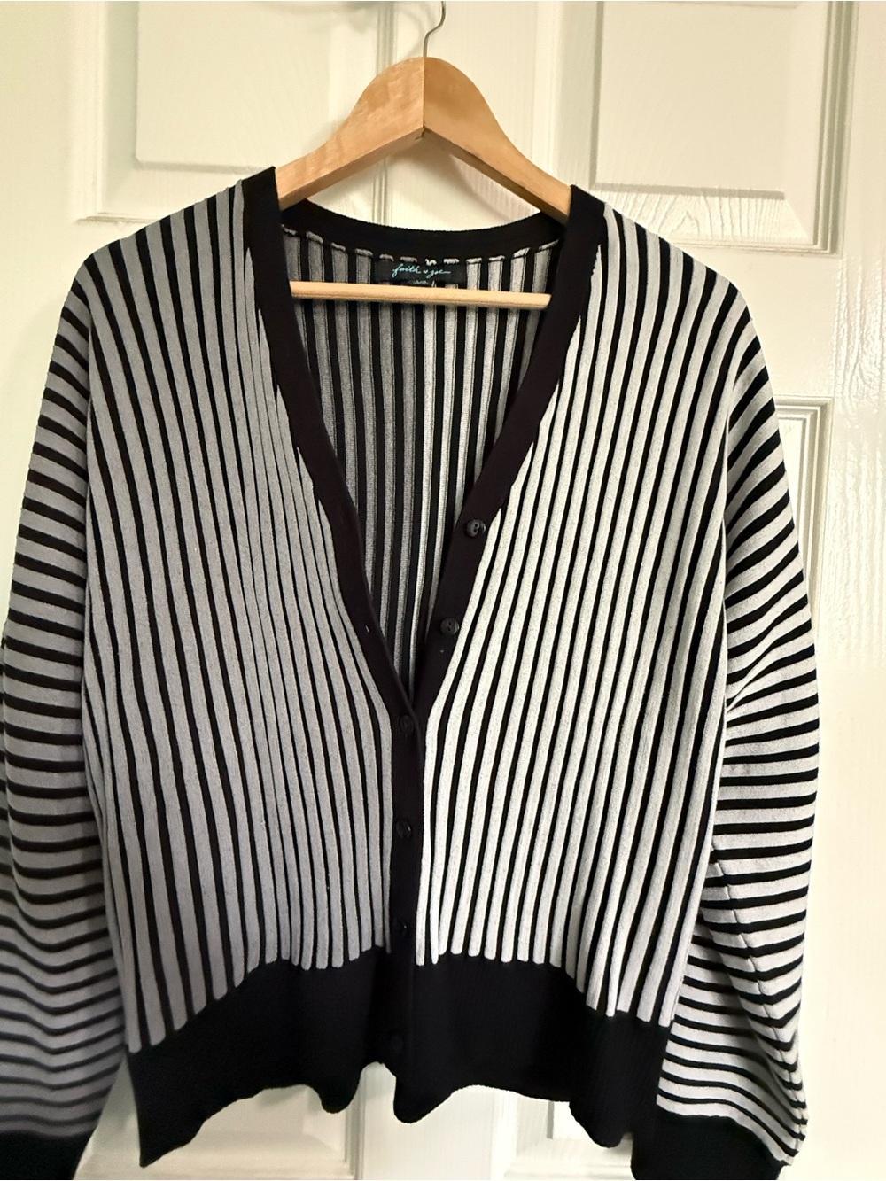 Faith & Zoe Black and White Vertical Stripe Cardigan